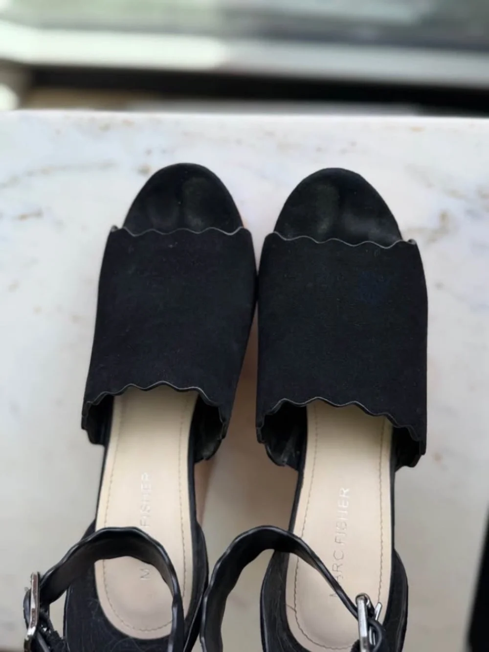 Marc Fisher 8 Platform Wedges Black Suede Cork Halo
